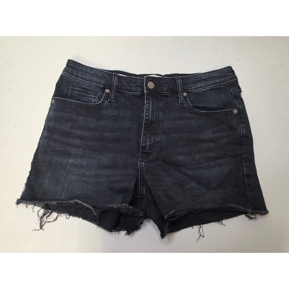 Universal Thread Womens High Rise Midi Denim Shorts Black Frayed Hem Size 12 31R